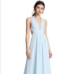 LIGHT BLUE CROSS STRAP BACKLESS LONG DEEP V GOWN BONNIE BLUE JILL STUART SIZE 8